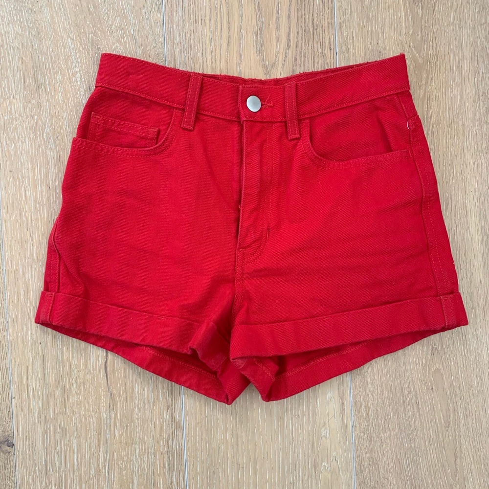 American Apparel high waisted red jean shorts